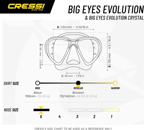 Vista 4 de Cressi Máscara de buceo de alta gama para adultos, fabricada en silicona de cristal revolucionario, cristal evolutivo de ojos grandes: fabricado