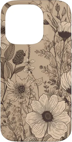 Vista 17 de Funda para iPhone 12 Pro Max Beige Tan Wildflower Floral Minimal Flower Boho