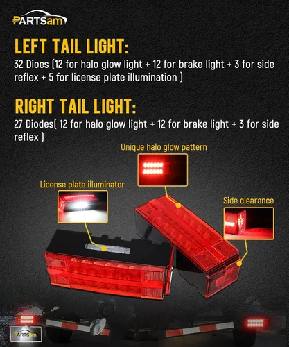 Vista 6 de Partsam Kit de luces LED sumergibles para remolque de camión con marcadores laterales, cable de remolque de 7 vías con caja de conexiones de 7