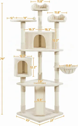 Vista 5 de Yaheetech Árboles para Gatos de Múltiples Niveles Torres para Gatos 79 pulgadas Árbol para Gatos de Interior con Postes Rascadores Cubiertos de Beige