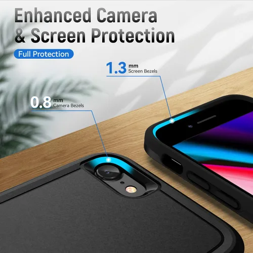 Vista 4 de Funda para iPhone SE 2022 (3ª)/2020 (2ª)/iPhone 7/8, con protector de pantalla, [prueba de caídas de grado militar], resistente, resistente, a Negro
