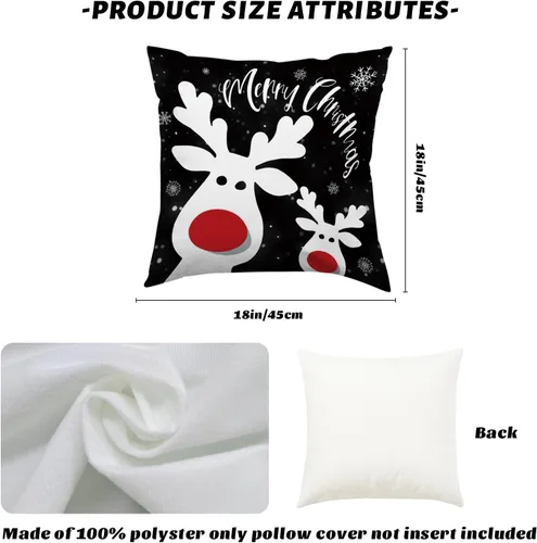 Vista 2 de MIRLEWAIY Paquete de 4 fundas de almohada de 18 x 18 pulgadas, diseño de reno de Navidad, muñeco de nieve de granja, feliz Navidad, feliz año nuevo