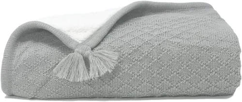 Vista 7 de Knoten Luxe - Manta de punto trenzado Sherpa para bebé (cristal de playa)