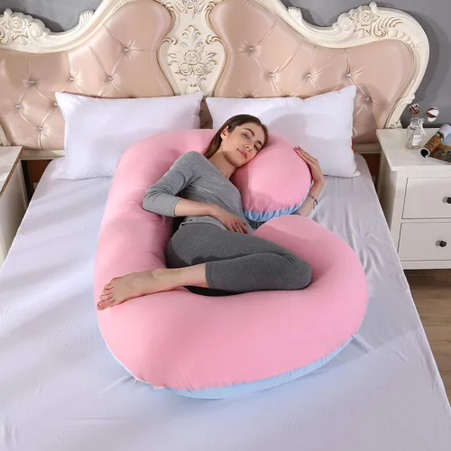 Vista 2 de KFUN Almohada de embarazo de cuerpo completo, almohada de maternidad en forma de C para mujeres embarazadas, funda desmontable, soporte para Rosa