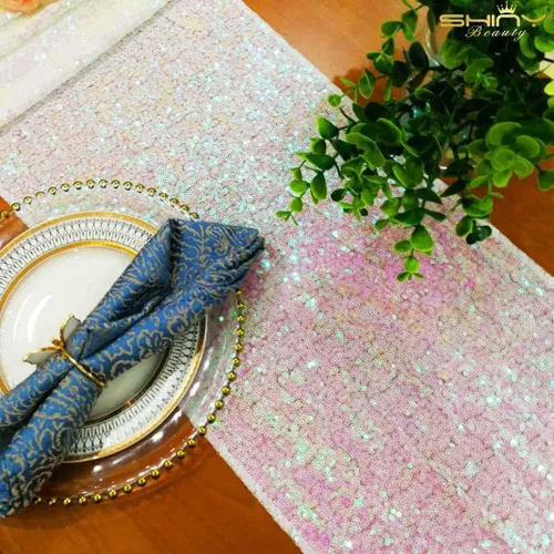 Vista 20 de ShinyBeauty Camino de mesa de lentejuelas rosa intenso, 12 x 72 pulgadas, elegante camino de mesa para eventos de boda personalizado