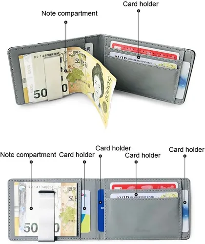 Vista 4 de SDFGH - Billetera de cuero con clip para dinero y dinero para hombre con abrazadera de metal, tarjetero de identificación femenino