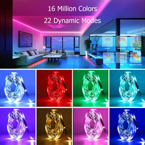 Vista 3 de KEELIXIN Tira de luces LED RGB con sincronización de música con aplicación y control remoto (50 pies-2 rollos)