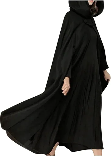 Vista 3 de Gabardina larga gótica para mujer, capa larga para otoño e invierno, bata, mezcla de lana, capa con capucha, capa larga