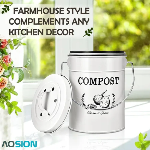 Vista 6 de AOSION Contenedor de compostaje para encimera de cocina, contenedor de compostaje interior resistente al olor con tapa y bolsas de compost