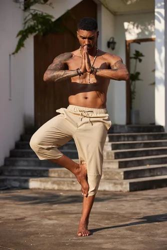 Vista 3 de COOFANDY Pantalones capri harén de lino para hombre, ligeros, sueltos, 34, con cordón elástico, cintura elástica, pantalones casuales para yoga