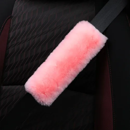 Vista 2 de Funda para cinturón de seguridad de automóvil de lana de oveja genuina suave, 2 piezas, almohadilla para hombro del cinturón de seguridad para una