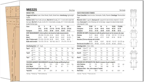 Vista 2 de McCall's Kit de patrones de costura Misses' Tops, código de diseño M8325, tallas LRG-XLG-XXL