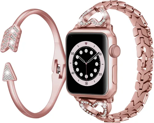 Vista 7 de SaNgaiMEi Correas brillantes compatibles con Apple Watch Band de 38/40/41/42/44/1.772 in, para mujeres y niñas, iWatch Series 8/7/6/5/4/3/2/1/SE