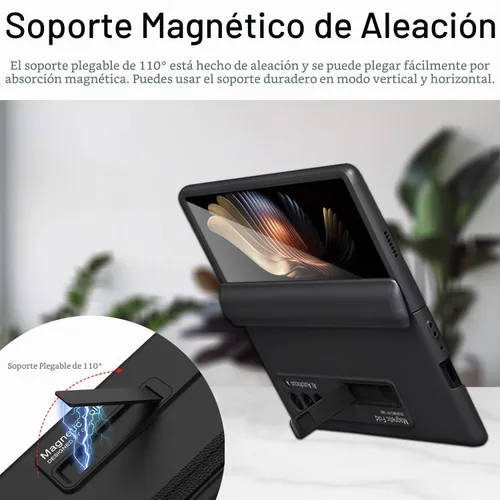 Vista 3 de Miimall Funda para Galaxy Z Fold 2 con soporte, bisagra magnética, protección de parachoques de policarbonato duro, color negro