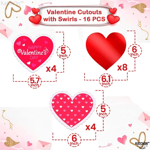 Vista 5 de KatchOn, Centros de mesa de San Valentín para mesas, grandes, paquete de 39 Decoraciones colgantes de San Valentín con corazones rojos Centros
