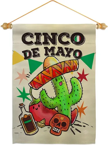 Vista 9 de Bandera de arpillera para jardín del Cinco de Mayo, fiesta de verano, cactus y piñata, sombrero para fiesta mexicana, pequeño regalo decorativo