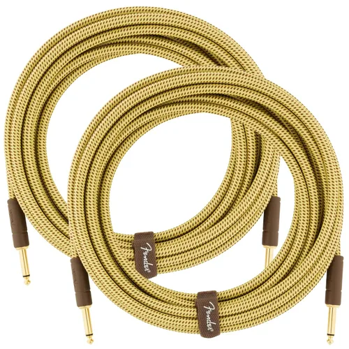 Vista 15 de Fender Cable de instrumentos de lujo de 10 pies, ángulo recto, tweed negro, paquete de 2