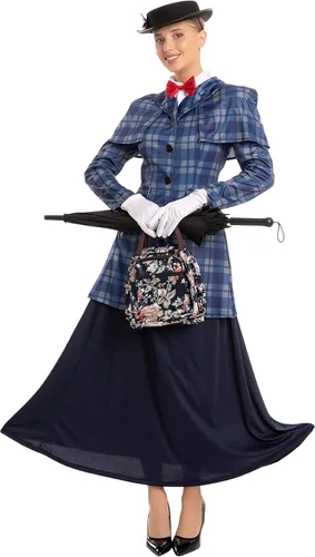 Vista 4 de JOYIN - Disfraz de niñera inglesa para mujeres adultas, Azul Patchwork