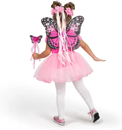 Vista 4 de Spooktacular Creations Juego de disfraz de hadas con tutú, alas, diadema, varita para niñas, accesorio de disfraz de Halloween, Rosado