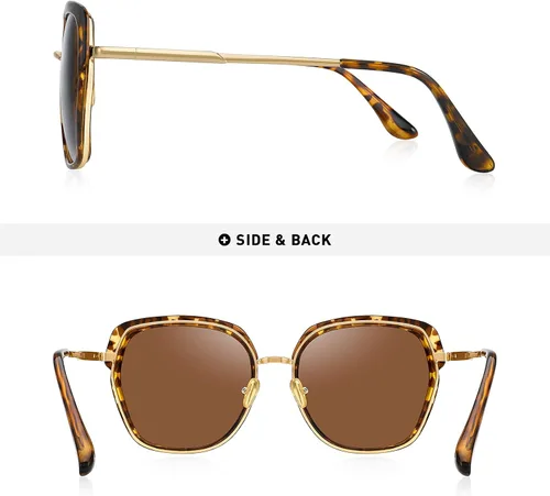 Vista 4 de Gafas de sol polarizadas vintage con marco de escudo para mujer con caja de regalo O6371
