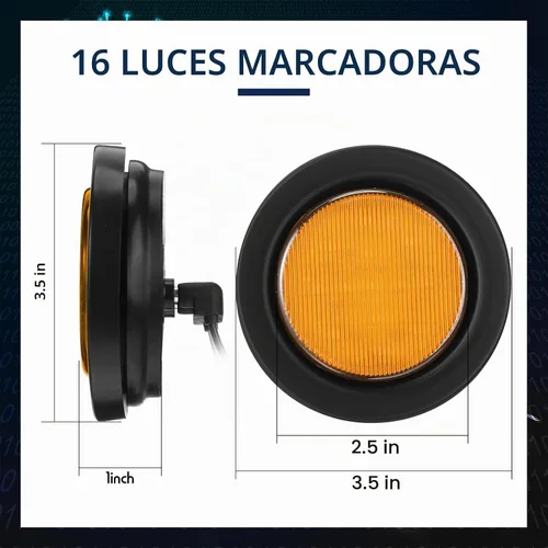 Vista 2 de Retisee - 16 piezas de luces de 13 LED, 2.5 pulgadas, redondas, para luz de aviso, indicadores de luz lateral delantera y trasera, impermeables