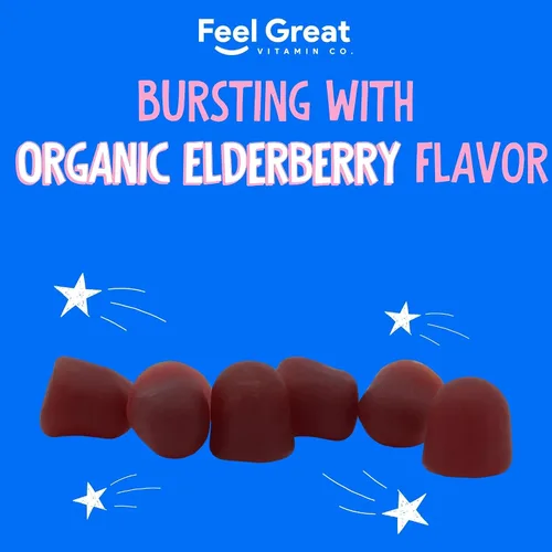 Vista 9 de Feel Great Kids - Gomitas de saúco con zinc y vitamina C Apoyo inmunológico Sambucus Saúco Multivitaminas veganas para niños con sabor a bayas