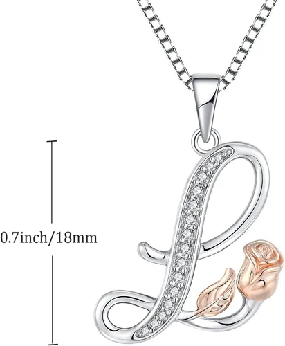 Vista 6 de STARCHENIE Collar con inicial para mujer, plata de ley, 26 letras del alfabeto, colgante de flor de rosa, regalos para familiares, hermanas y amigas