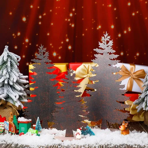 Vista 8 de Barydat - 4 piezas de decoración de mesa de Navidad de verano de madera para Navidad en julio, árbol de pino, reno, centro de mesa, letrero de mesa