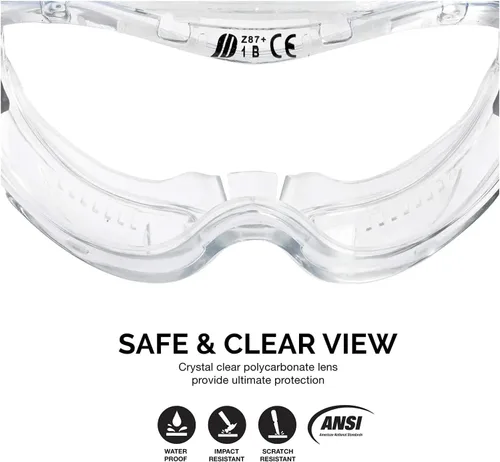 Vista 2 de Lentes protectores de seguridad con visión amplia 53875B, antiniebla, ajustables y ligeros, aprobados para el estándar ANSI Z87.1, de Neiko