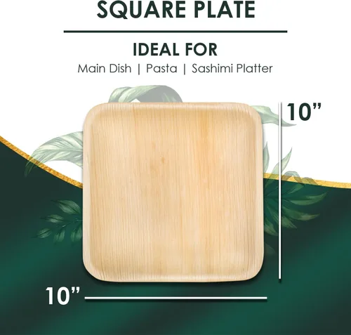 Vista 2 de Planet Pantry Platos cuadrados desechables de 10 pulgadas (25 piezas) Platos de bambú de madera compostables para fiestas, bodas, tablas