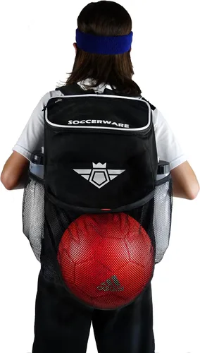 Vista 4 de Mochila de fútbol con compartimento para pelotas - Para niños y niñas La bolsa se adapta a todos los equipos de fútbol y equipo de gimnasio (negro)