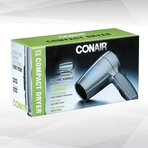 Vista 8 de Conair - Secador de cabello de viaje con doble voltaje, 1875 W, secador compacto con mango plegable, gris, (paquete de 4)