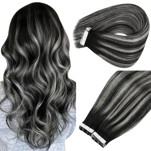 Vista 17 de Ve Sunny Extensiones de cabello humano real con cinta, cabello humano Remy, lacio, doble cara, color marrón oscuro, balayage, rubio dorado oscuro