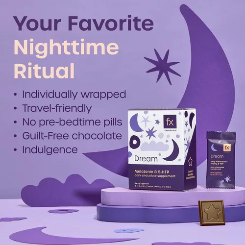 Vista 5 de Fx Chocolate Dream - Suplemento de chocolate para apoyar la respuesta al estrés, la relajación + la calma, cacao oscuro con melatonina + 5-HTP