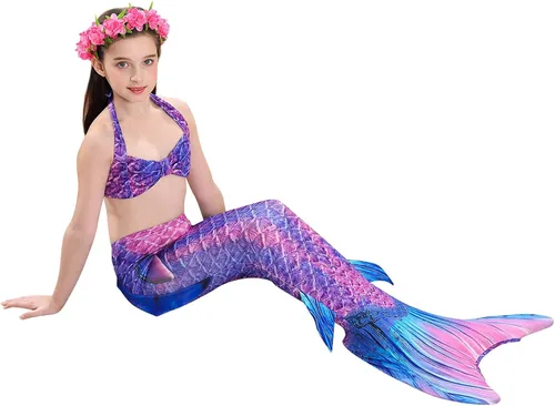 Vista 4 de Niñas Cola de sirena Natación Traje de baño Natación Ropa de playa Niños Sirena Traje de baño Halloween Cosplay Trajes