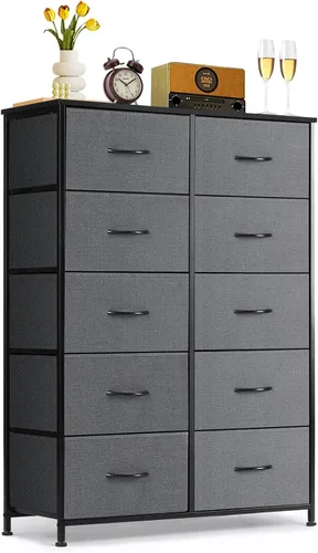 Vista 12 de Cómoda de 7 cajones para dormitorio, tela organizadora de almacenamiento Marrón