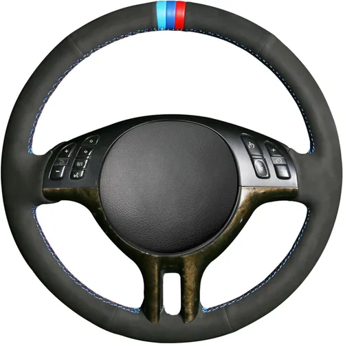 Vista 6 de MEWANT Funda de volante de cuero genuino para BMW Serie 3 E46 E46 X5 E53 DIY Protector de volante