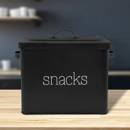 Vista 2 de AuldHome Design Contenedor de aperitivos esmaltado negro; contenedor de aperitivos moderno estilo granja, ideal para aperitivos de una sola porción