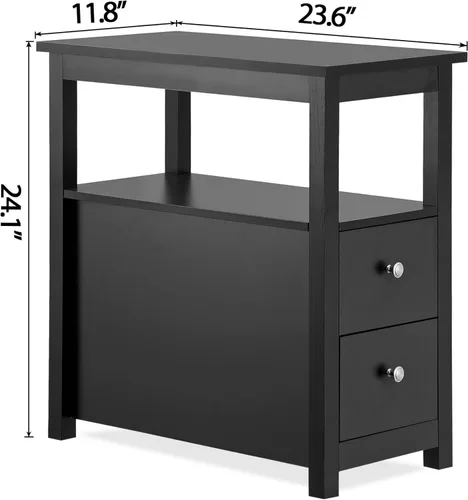 Vista 2 de Juego de 2 mesas auxiliares estrechas, mesa auxiliar rectangular con cajones y estante para sala de estar, muebles de mesa multifuncionales