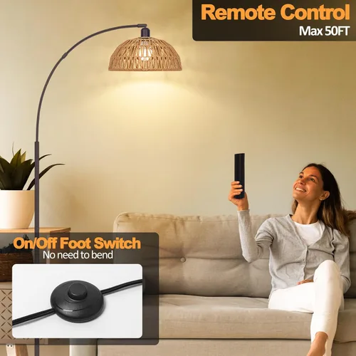 Vista 2 de Brilvibera - Lámparas de pie modernas negras con control remoto Stepless Dimmable Bulb, Hand-Worked Adjustable Rattan Lamp Shades Bohemian Floor