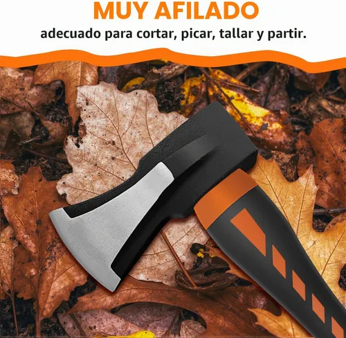 Vista 9 de Hacha de corte, hacha de mano, hacha de campamento para dividir leña y cortar ramas, hacha de cortar madera de 5.5 lb con mango de fibra de vidrio
