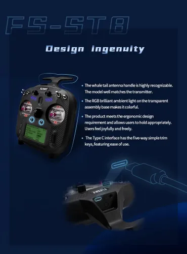 Vista 2 de Flysky FS-ST8 Transmisor de radio 8-10CH ANT RGB Assistant 3.0 con receptor edición estándar para RC Car Drone