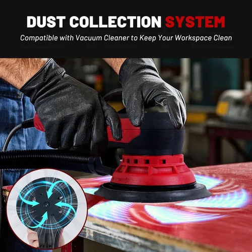Vista 4 de Bucktool Lijadora orbital de 3.0 amp 6 pulgadas con motor sin escobillas, velocidad variable de 4000-10000, diámetro de órbita de 5mm, con control