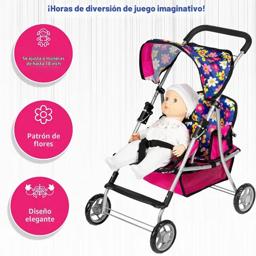 Vista 5 de fash n kolor Cochecito de Muñecas Gemelas - Cochecito de Bebé de Juguete para Muñecas - Cochecito de Juguete con Canasta de Almacenamiento para Set