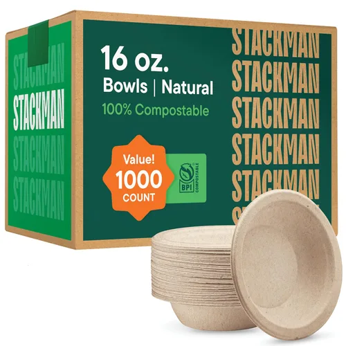 Vista 9 de Platos de papel 100% compostables de 7 pulgadas [1000 unidades] - Platos de postre resistentes - Bagazo sin blanquear de color marrón natural