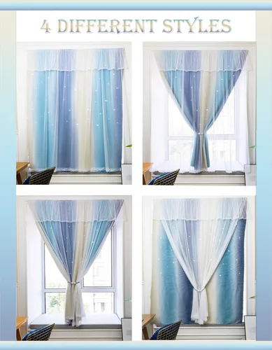 Vista 6 de Cortinas autoadhesivas para ventana de dormitorio, sin varilla, con recorte adhesivo, cortinas de estrellas para habitación de niñas, guardería