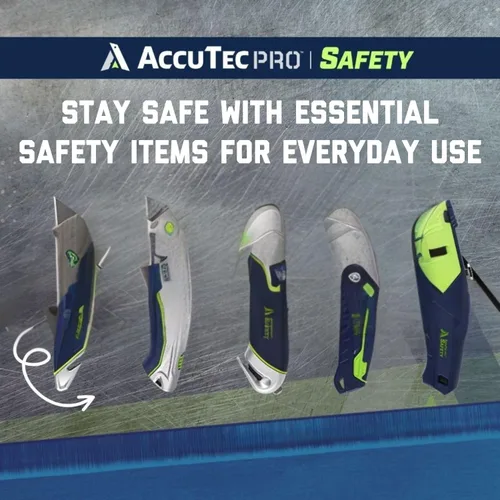 Vista 5 de AccuTec Pro Safety L2 Cuchillo utilitario estándar de cambio automático, diseñado con precisión con mango ergonómico de zinc de goma y recarga
