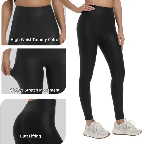 Vista 5 de HARTPOR Leggings de piel sintética para mujer de 2528 pulgadas, pantalones de cuero con control de abdomen y cintura alta, leggings de cuero