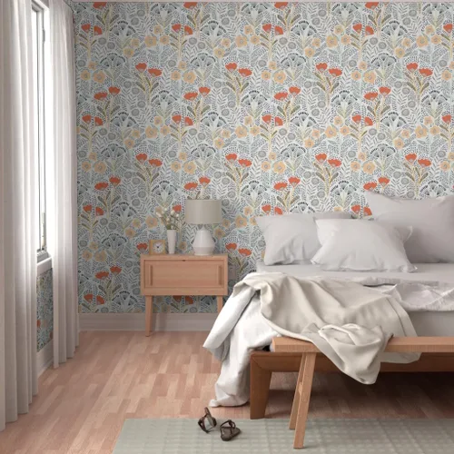 Vista 5 de Papel tapiz para despegar y pegar, diseño de flores de color naranja, papel pintado extraíble personalizado Spoonflower
