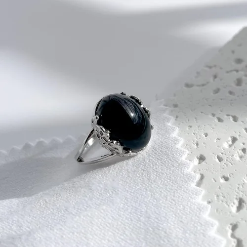 Vista 5 de Anillo de plata esterlina S925 con piedras preciosas de encaje y flores para mujeres y niñas